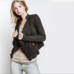 Free People Shrunken Moto Jacket Black/Charcoal Gray Cropped Jacket Size L